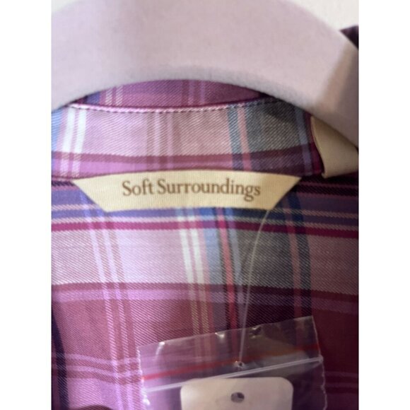 Soft Surroundings Top XS Pink Plaid Floral Embroidery Preppy Boho Western Mature - Picture 3 of 13